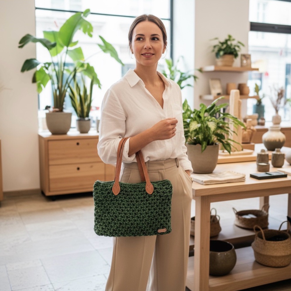 Elegant Green Woven Tote Bag